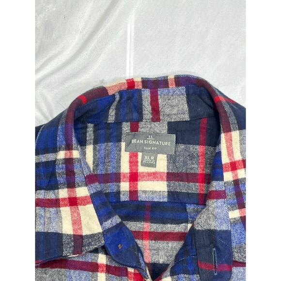 LL Bean Signature XL Slim Fit Flannel Shirt Blue Red Plaid Soft 100% Cotton - Picture 4 of 8